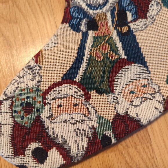 Tapestry Christmas Stocking Old World Santas Knit Cuff Holidays All Over Print - Picture 3 of 7